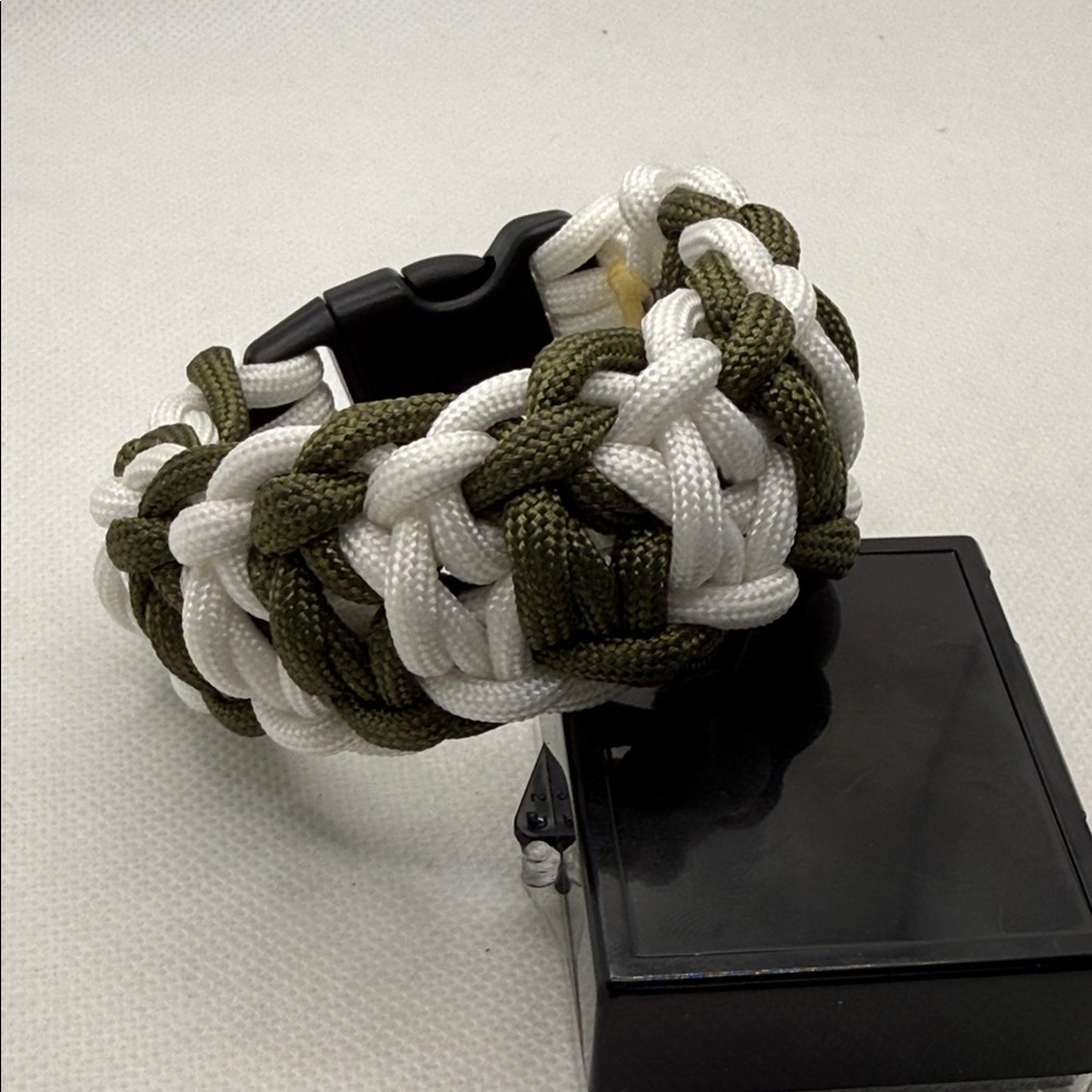 Handmade Black, White & Olive Green Paracord Survival Bracelet